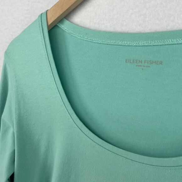 EILEEN FISHER Top L Stretch Organic Cotton Scoop Neck 3/4 Sleeve Green USA - Picture 8 of 13